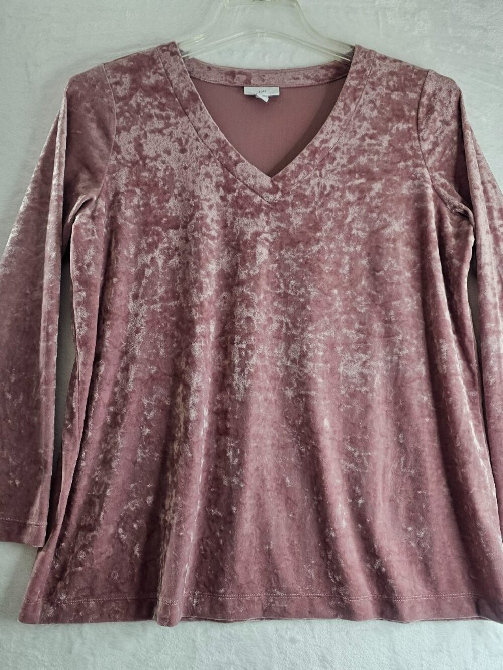 J. Jill Women Crushed Velvet Top Size M V-Neck Mauve Rose Pink Casual
